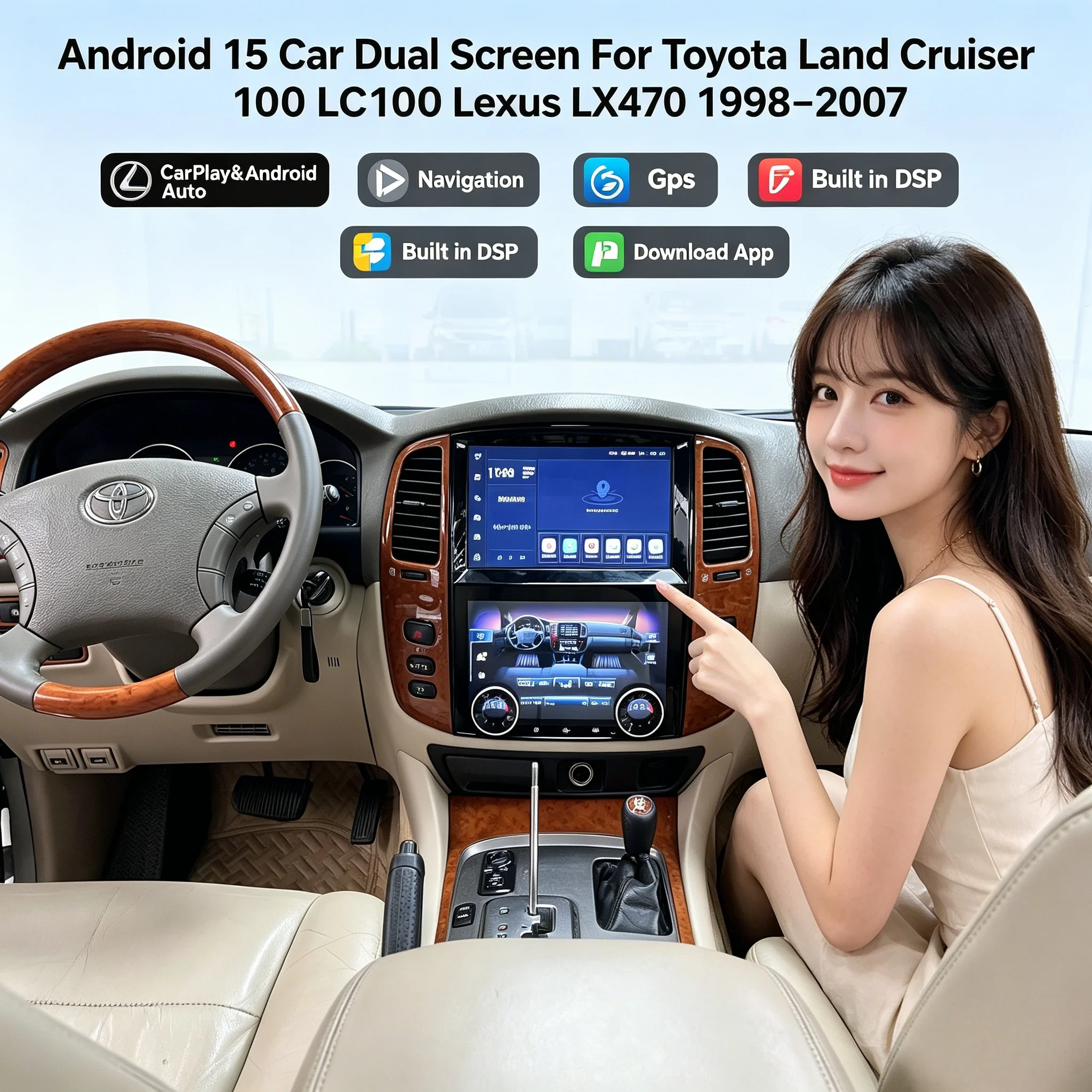 

Android 15 For Toyota Land Cruiser 100 LC100 Lexus LX470 1998-2007 Car Radio Multimedia Video Player Carplay Auto GPS Navigation