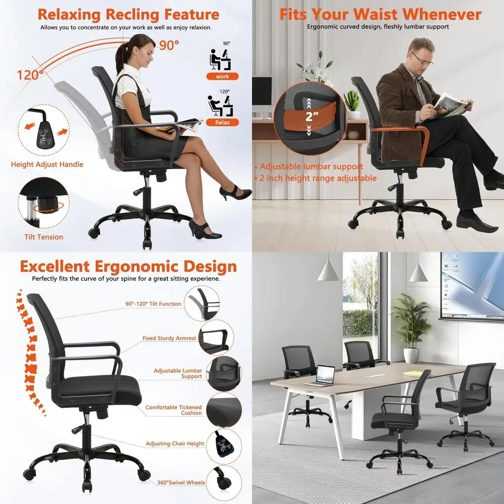 

Ergonomic Mesh Swivel Chair with Adjustable Height and Lumbar Support for Home Office, Black
