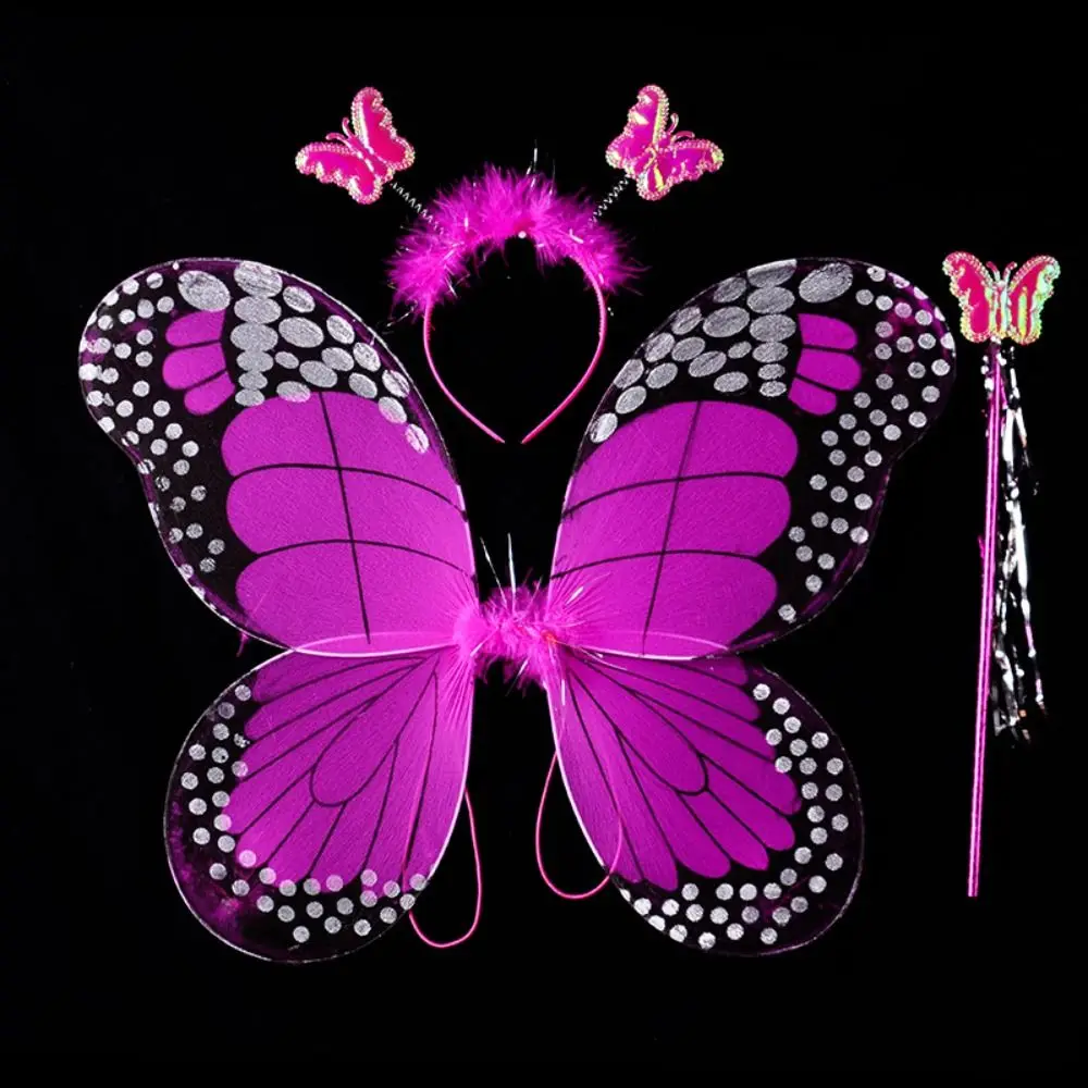 Adult Kids 3/4Pcs Fairy Costume Set Simulation Butterfly Wings Pointed Tutu Skirt Headband Wand Party Dress Up Halloween Gift