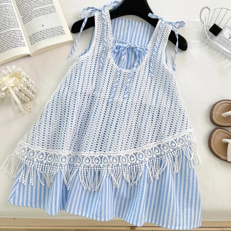 

TOY-Girls' Dress Set for Summer2025New Children's Forest Style Cover-Up Dress with Strap, Fashionable Two-Piece Set
