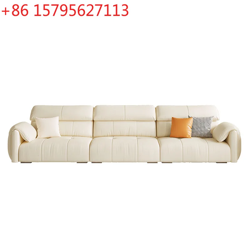

Modern living room small apartment cream wind elephant ears latex leather sofa