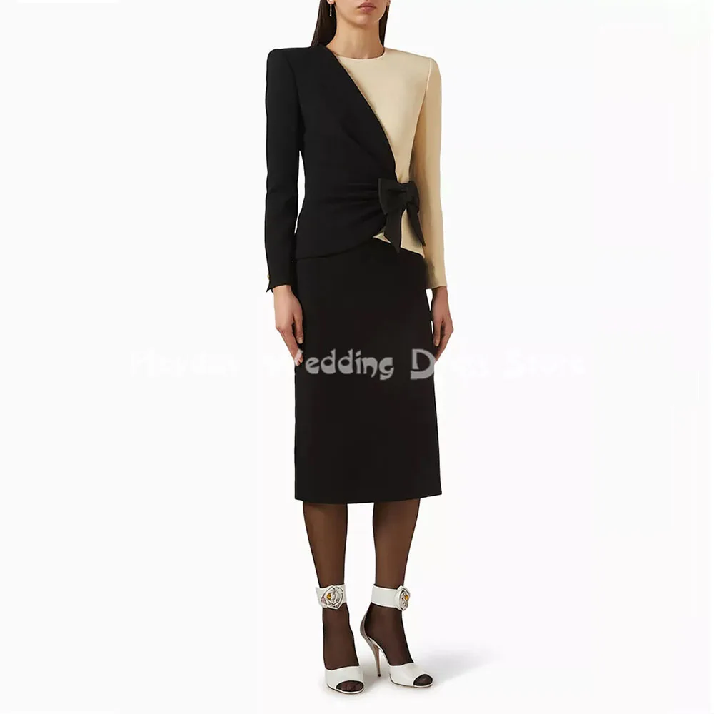 

Heyday Women's O-neck Bow Straight Customized Evening Dresses With Long Sleeves Split Tea-Length Formal Elegant Dresses 2025