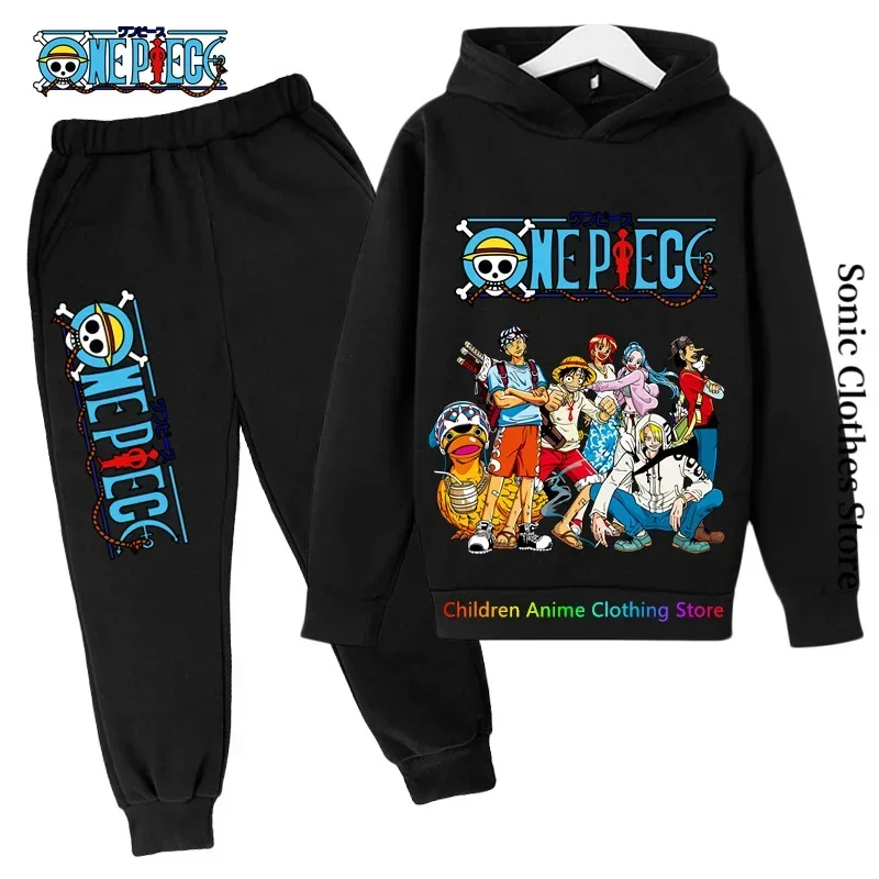 2024 Children\'s Pullover Kids One Piece Hoodie Sets Luffy Sweatshirt Anime Autumn and Winter Streetwear Kids Clothing