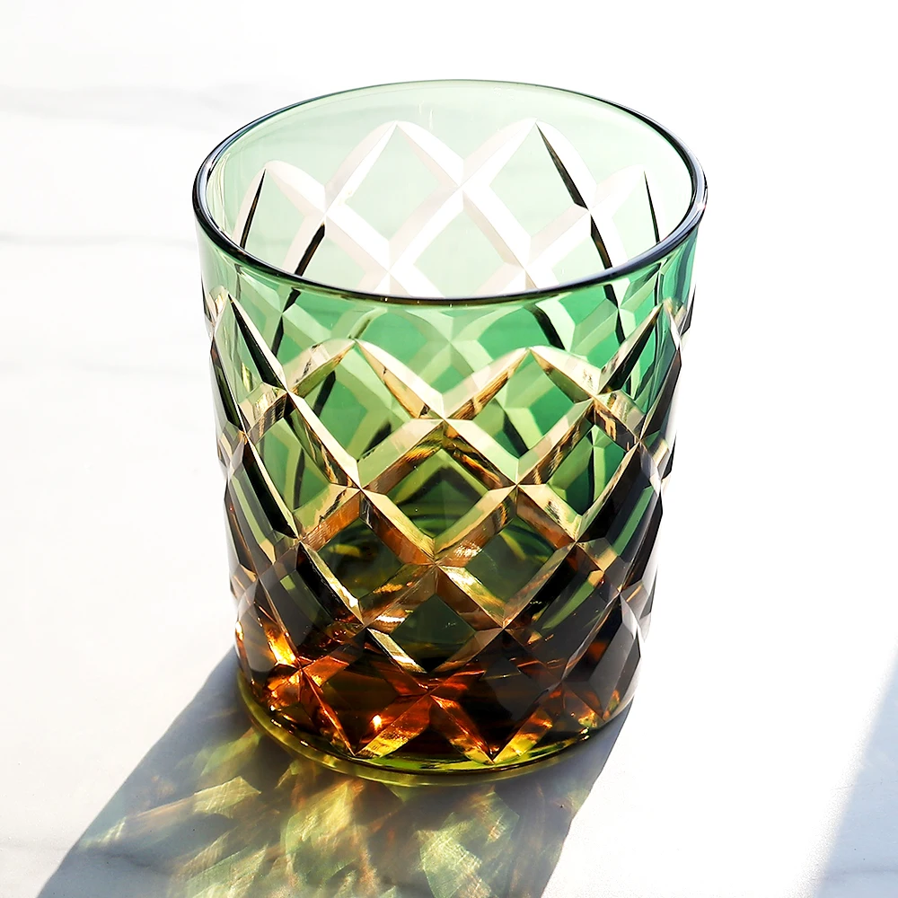 Vaso de whisky de cristal Edo Kiriko cortado a mano, copa de vino doble estilo Old Fashioned, artículos de bar únicos soplados a mano con caja de regalo