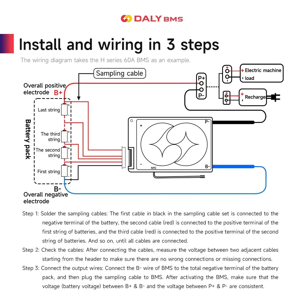 DALY BMS18650 NTC 10S 36V 13S 48V 20A 40A 60A Batería de iones de litio con equilibrio Protección de corte de baja temperatura y alta DalyBMS