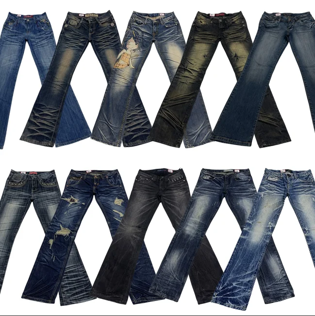 

Винтажные джинсы Y2K Millennium Sle с низкой талией в стиле Харадзюку, широкие брюки, расклешенные в пол, готические джинсы с подставкой, темно-синие