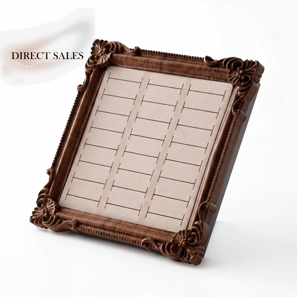 

European-style Vintage Jewelry Display Rack Aesthetic Square Photo Frame Wooden Ring Display Gold Trinket Stand