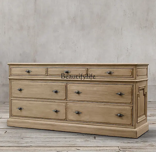 

American Retro Solid Wood Chest of Drawers French Minimalist Storage Cabinet for Bedroom and Living Room
