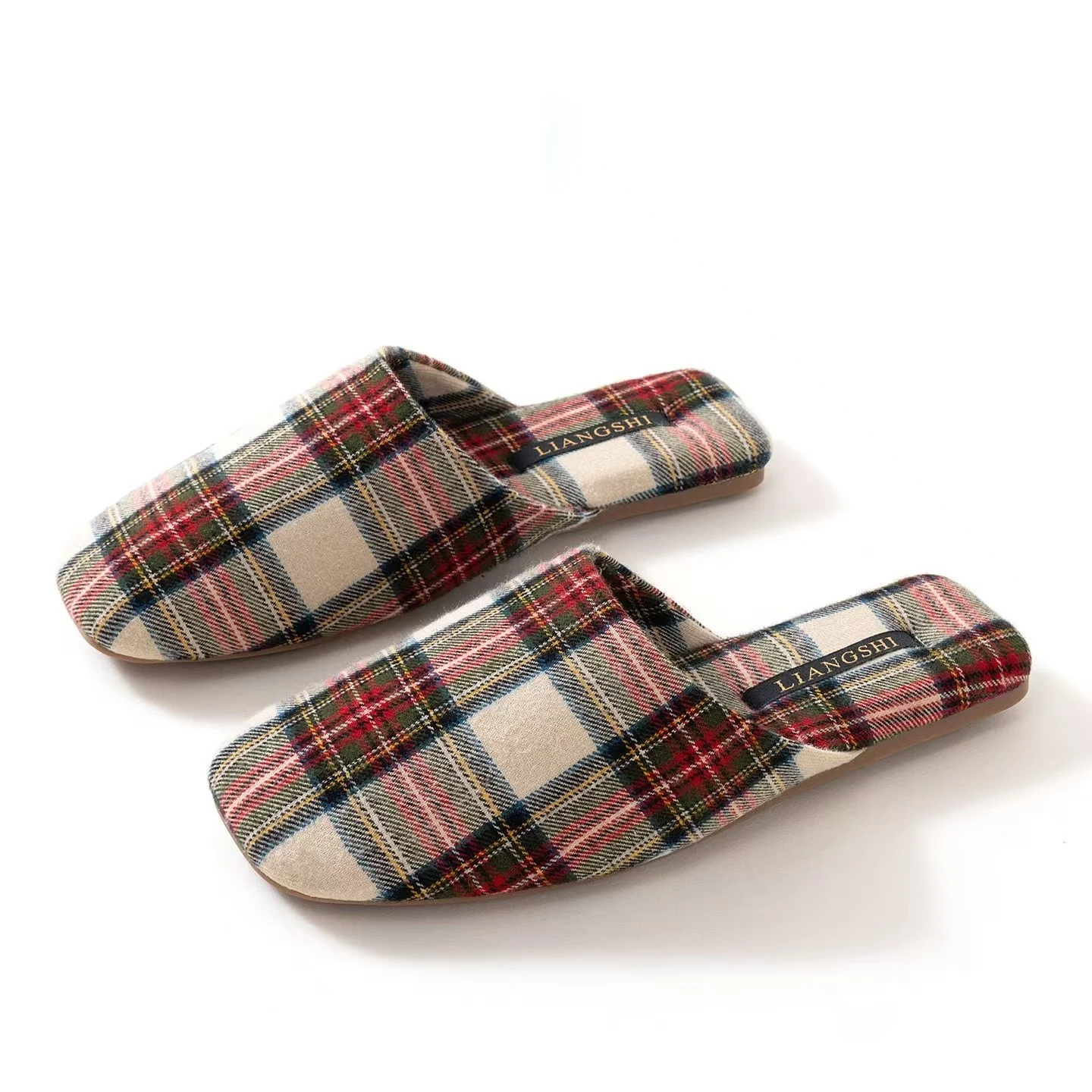 

Women's Plaid Cloth Baotou Home Slippers Spring Autumn New British Style Soft Sole Non Slip Floor Slippers Silent Slippers