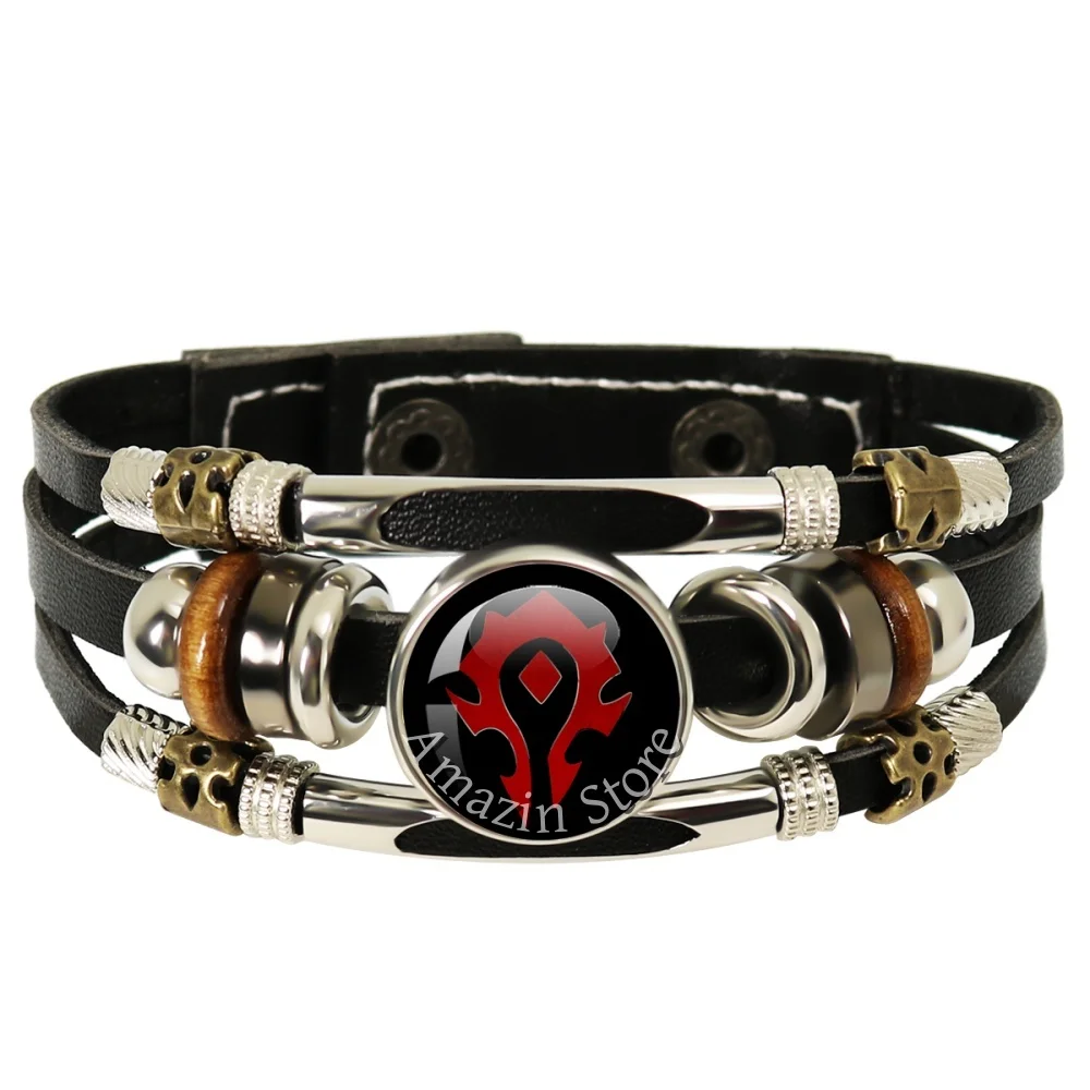 New 18mm Leather Rope Black Bracelet Game World Of Warcraft Necklace WOW Glass For Women Men Jewelry Hearthstone Fans Gift