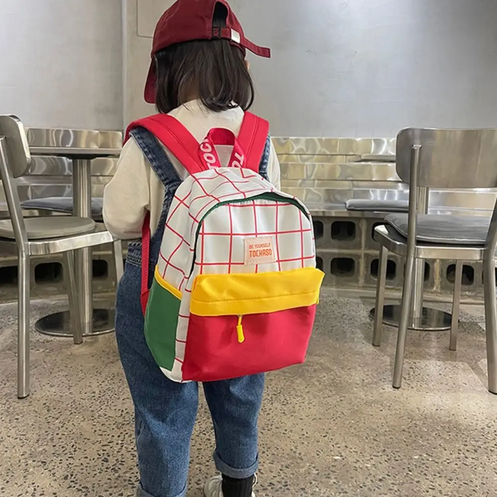 Creative Book Bag Contrast Color Plaid Backpack Korean Style Large Capacity Children School Bag Nylon Cute Shoulder Bag Children