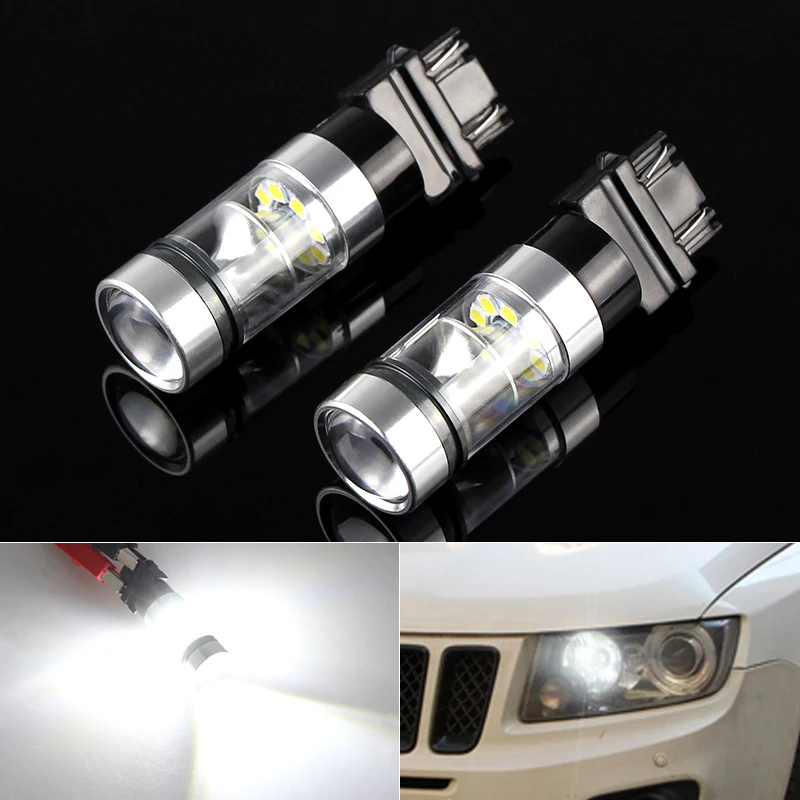 2Pcs Canbus For Jeep Grand Cherokee 2011 2012 2013 3157 Led Daytime Running Light Bulbs P27/5W P27/7W T25 Auto DRL Lamp