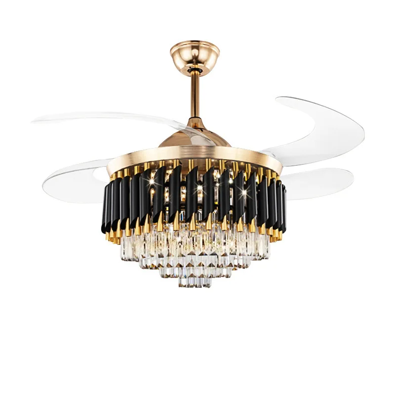 

Modern Luxury Ceiling Light 2026 Gold Black Crystal fan light Chandelier Luster Dimmable Lighting for Hotel Villa