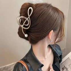 New Metal Pearl Note Grab Clip Women's Elegant Ponytail Braid Large Shark Clip Girls Fashion Hair Clips Hair Accessories