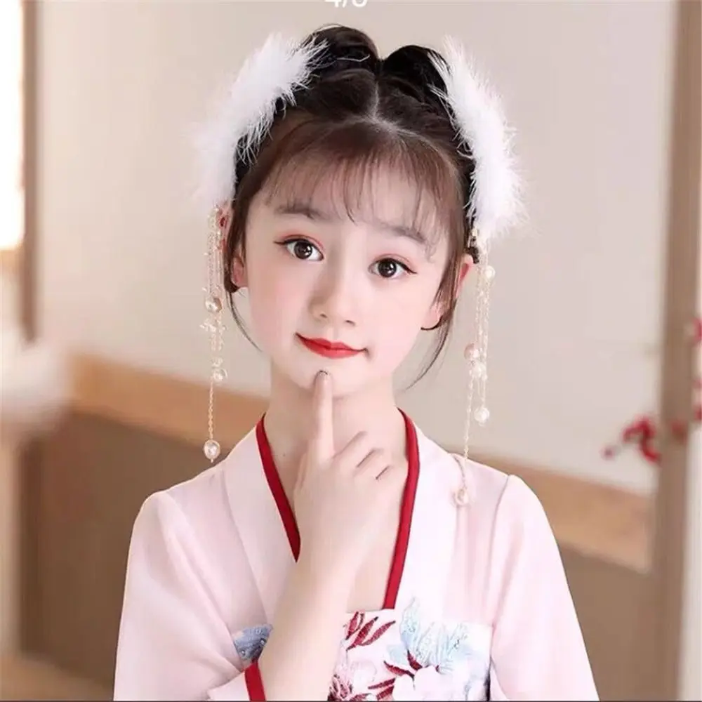 

Винтажные аксессуары для волос феи ханьфу, белый головной убор в древнем стиле для женщин, боковые заколки с жемчужной кисточкой для девочек для женщин