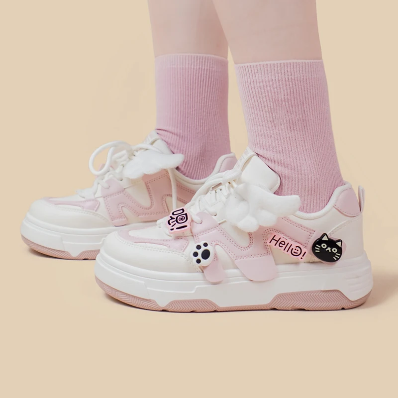 Amy and Michael 2024 Spring New Pink Shoes Kawaii Girls Students Casual Sports Sneakers Female Women Chunky Shoes Low Top Shoes