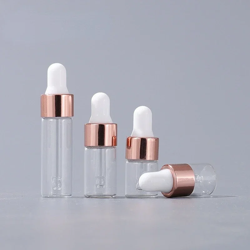 10/20pcs Mini Dropper Bottles Glass Empty Essential Oil Aromatherapy Bottles Rose Gold Cap Pipettes Bottles 1ml 2ml 3ml 5ml