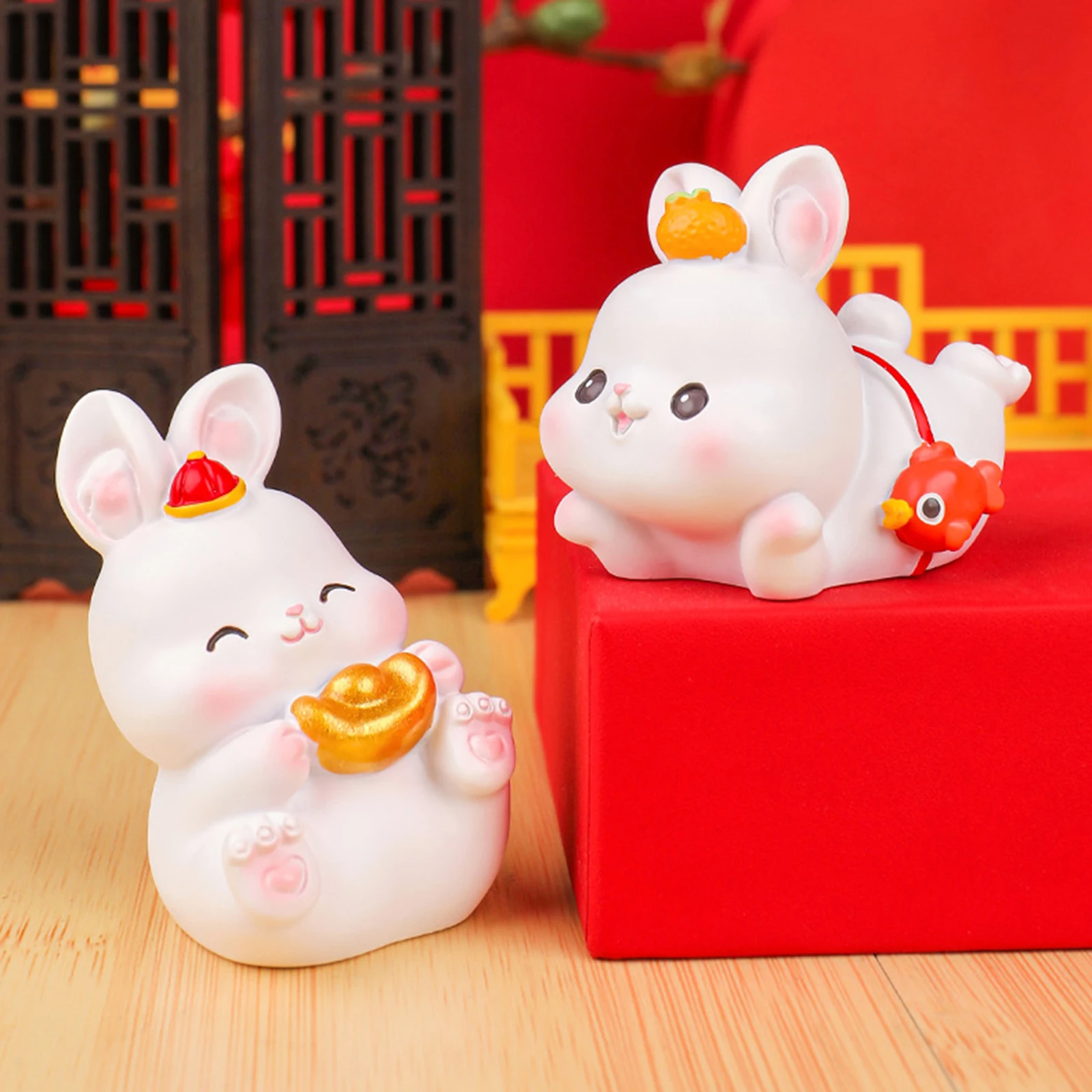 Cute Rabbit sSend Blessing Car Decoration Creative Cute Rabbit Year Zodiac Resin Crafts Cartoon Doll Bunny Decoration