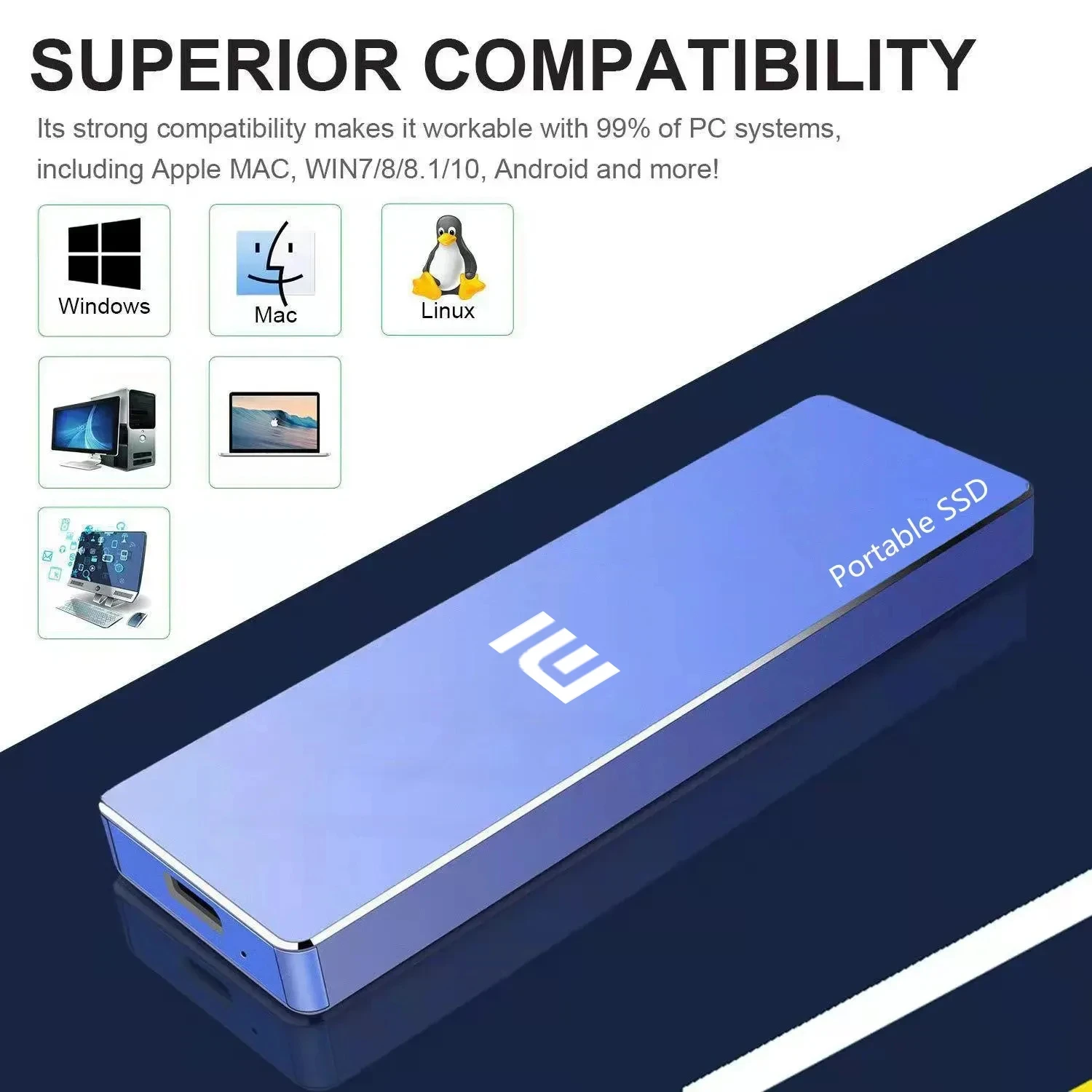 2024 NEW Xiaomi 100% Original Portable SSD Hard Drive 256TB 1TB External SSD Hard Drive Type-C USB3.1 Hard Disk USB Flash Drive