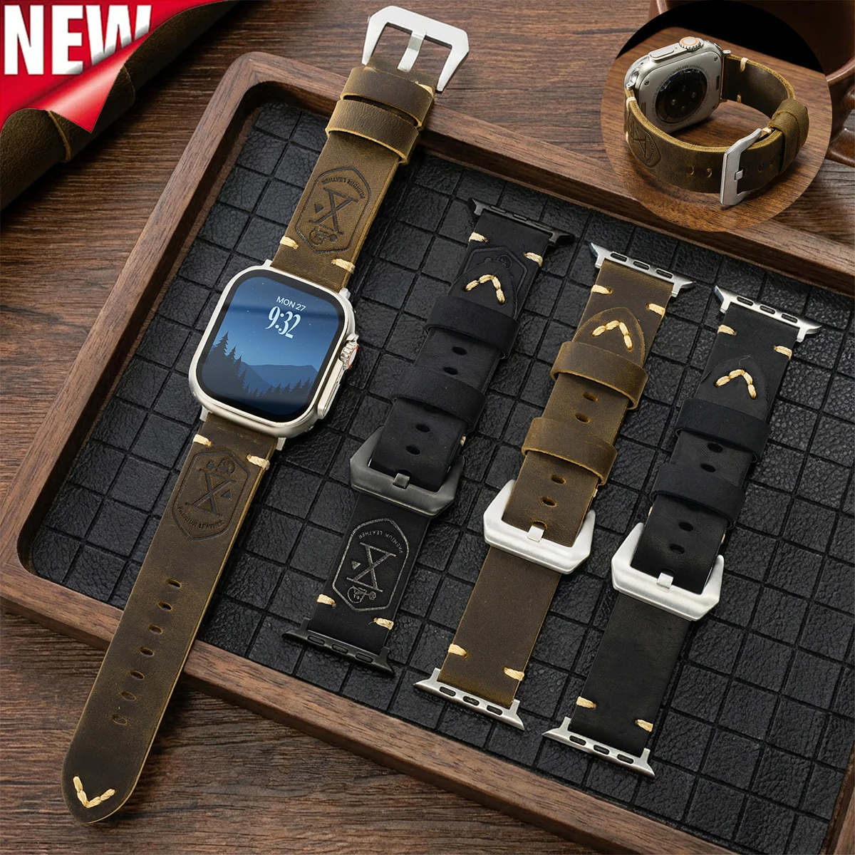 Handmade Head Layer Cowhide Leather Strap for IWatch S11 10 9 7 8 5 6 SE Ultra 3 2 49mm 44 40mm for Apple Watch 45 41 42mm Band