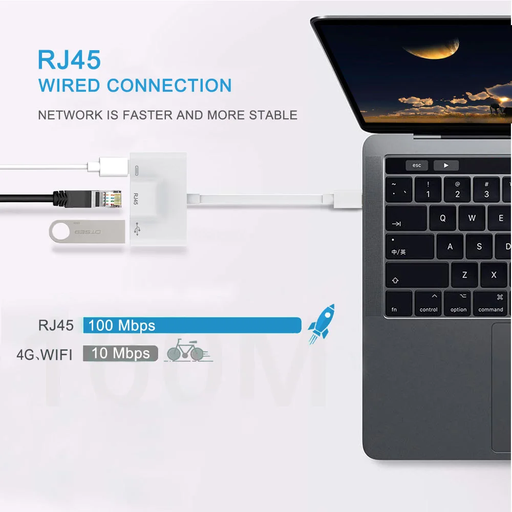 USB Type C to RJ45 Ethernet LAN Adapter/Cable Cord iPad USB C OTG Adapter/Connector Support PD 60W