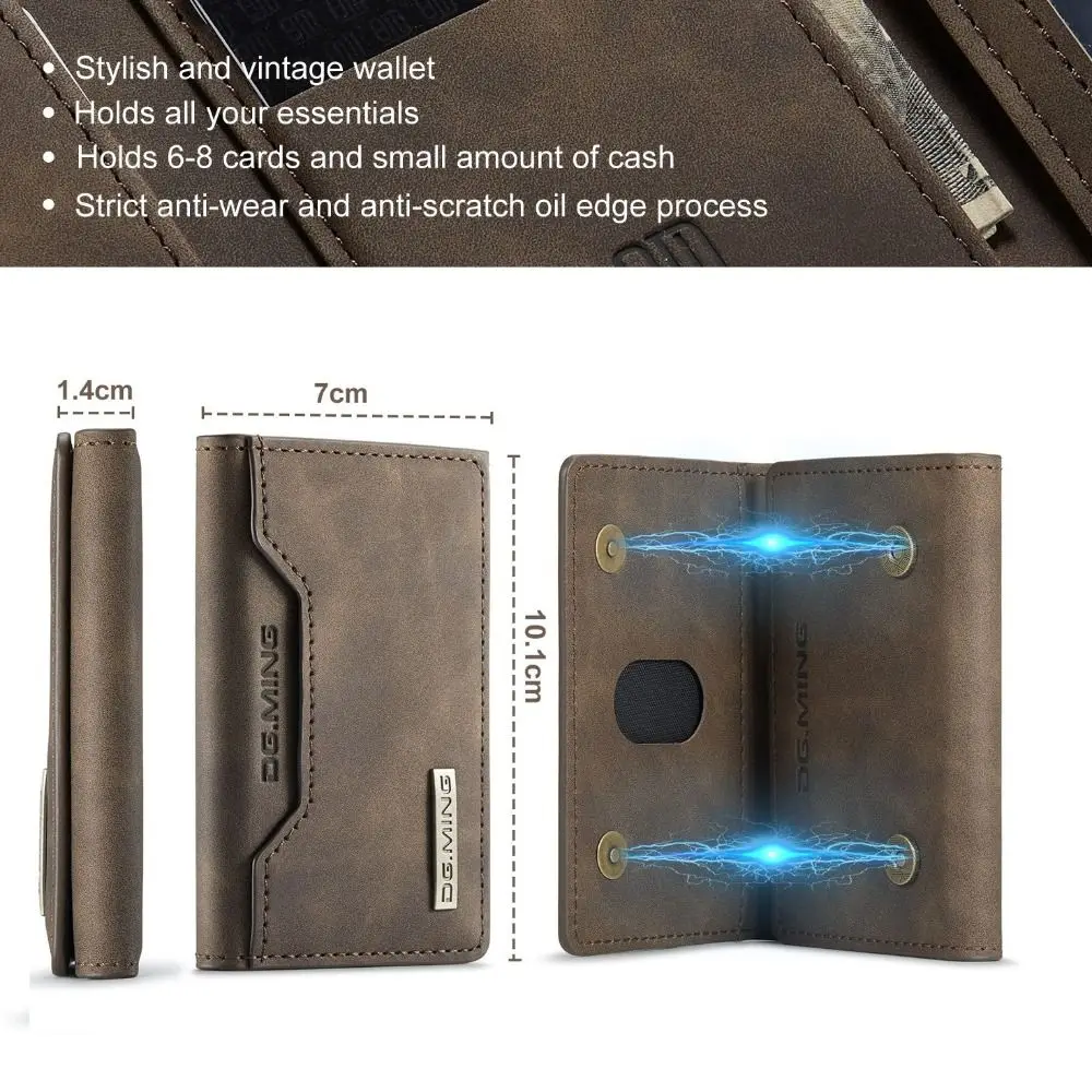 Vintage Detachable Magnetic Card Holder Foldable PU Leather Wallet Stand Durable 8 Card Slots Wallet Case