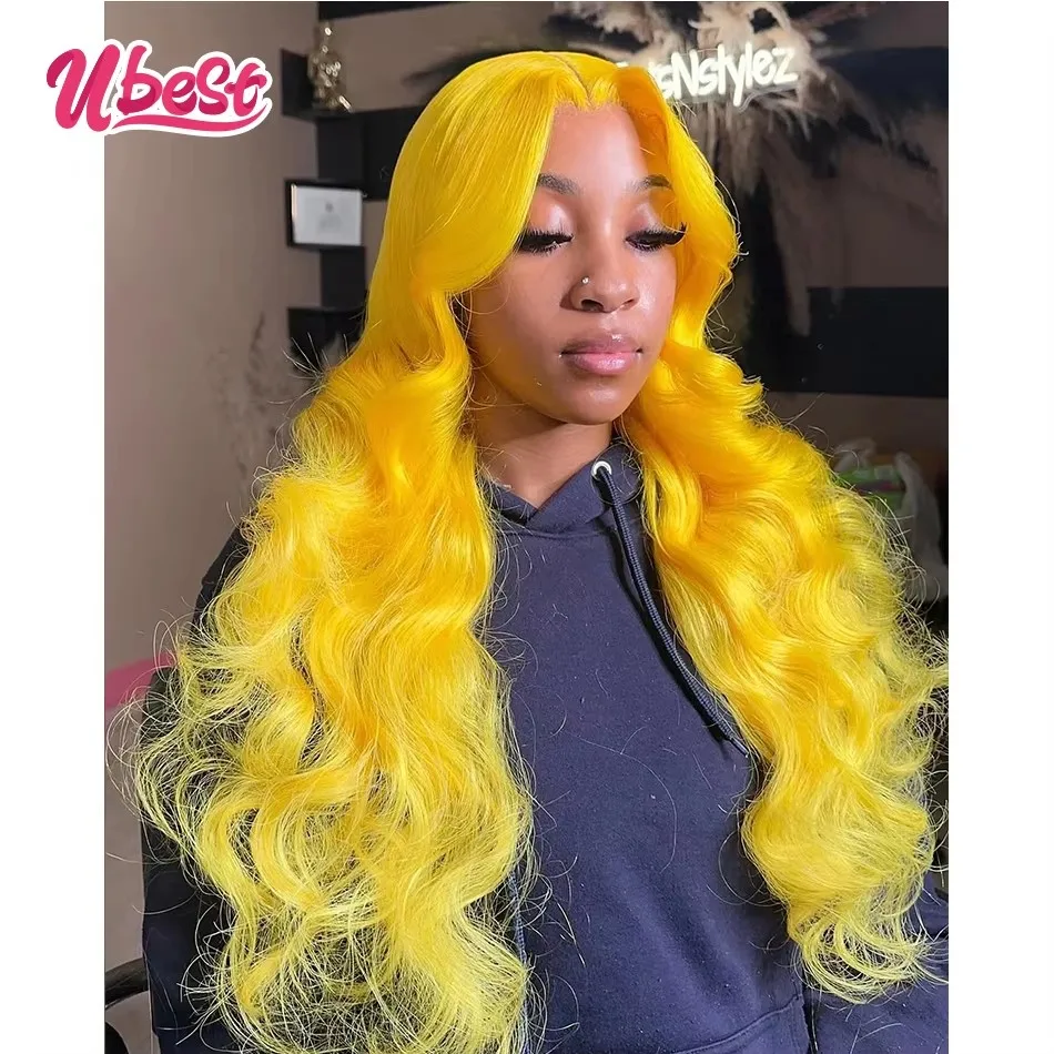 

Ubest Light Yellow Colored Body Wave 13x6 Lace Front Wigs Brazilian Human Hair Transparent Glueless Wig Pre Plucked For Women