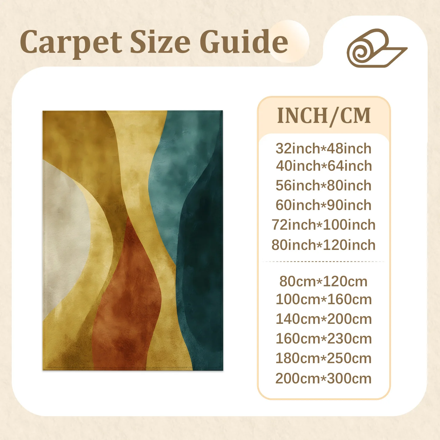 Large Indoor Area Rug, Soft Velvet Low Pile Rug with Non-slip Dotted Backing, Machine Washable Abstract Wave Pattern Floor Rug for Living Room, Bedroom, Entryway – Modern Color Block in Terracotta, Gold & Teal for Stylish Home Decor
