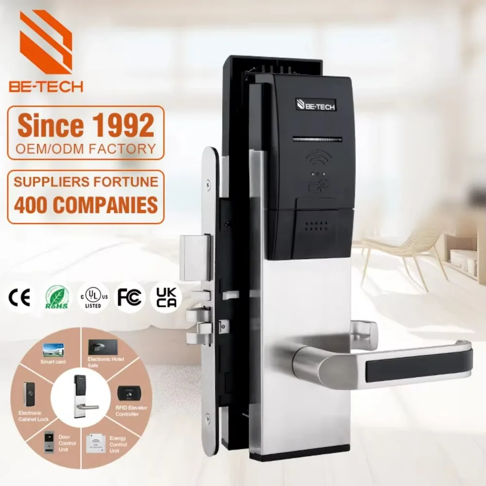 

Price RFID IC Card Hotel Lock System Stainless Steel Electronic Door Handle Wood Door Lock for Hotels