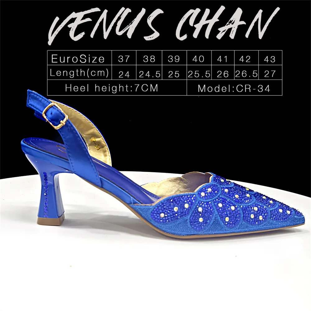 أحذية الحفلات النيجيرية فقط مع حقيبة بكعب عالٍ باللون الأزرق الملكي، مطابقة أنيقة لحفلات الزفاف والخاصة