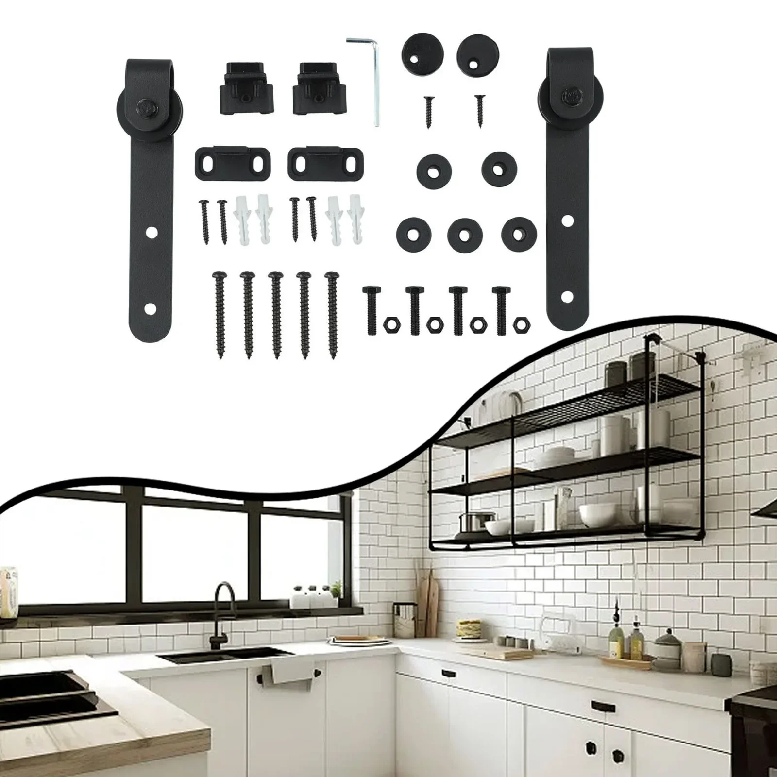

Mini Sliding Barn Door Hardware Kits Top Mounted Hanging Rail Hanger Track Steel Closet Door Roller Rail For Single Doors Tool