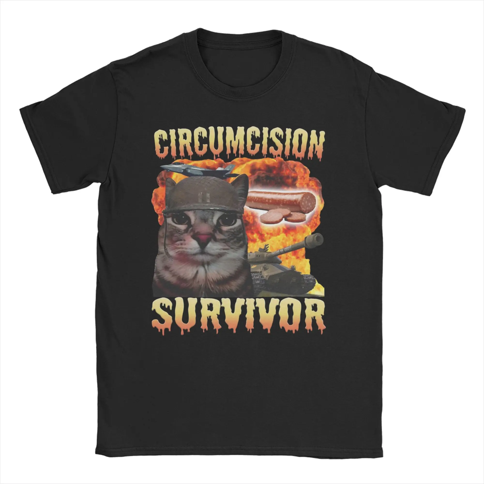 

Circumcision Survivor Funny Cat Meme T-Shirts for Men Women Leisure Pure Cotton Tees Round Neck Short Sleeve T Shirts Original