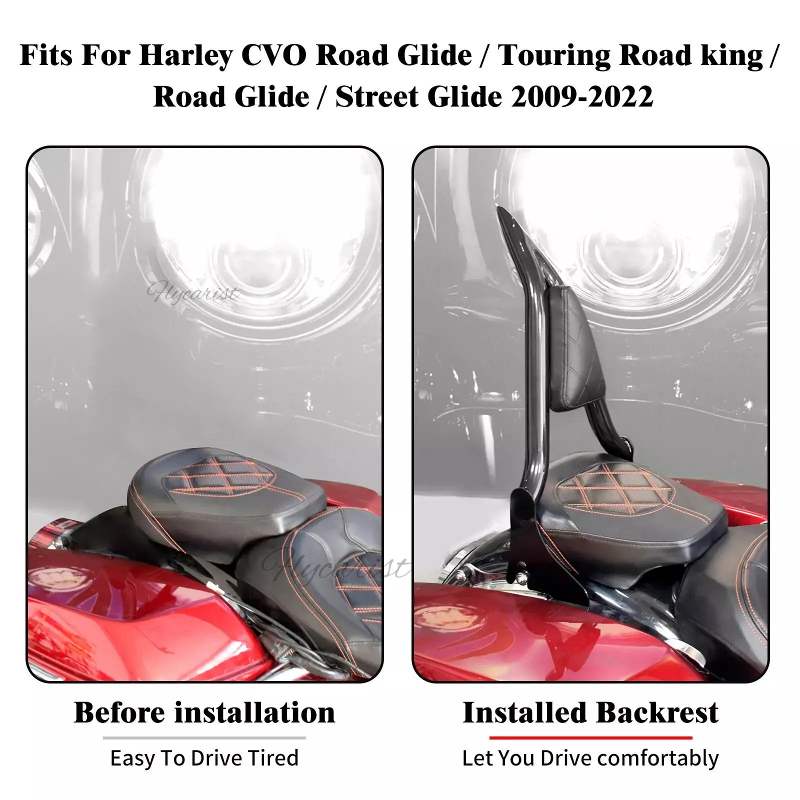 Detachable Rear Passenger 22'' Backrest Sissy Bar Luggage Pad Fit For Harley FLH 2009-22