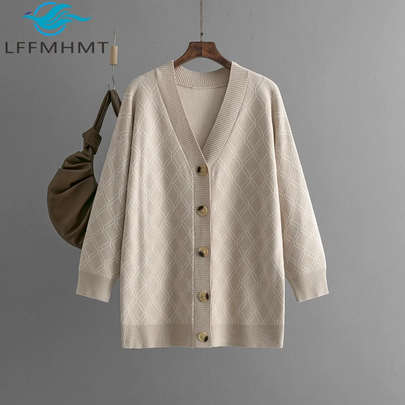 

Autumn Winter Fashion Women's V-Neck Sweater Knitwear Casual Loose Fit Classical Plaided Pullover Comfortable Daily Wear Female