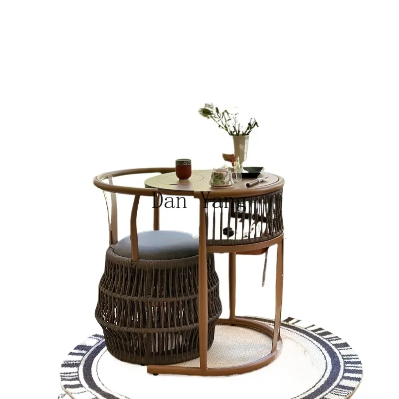 YJ balcony tea table and chair combination three-piece rattan chair outdoor tea table coffee table