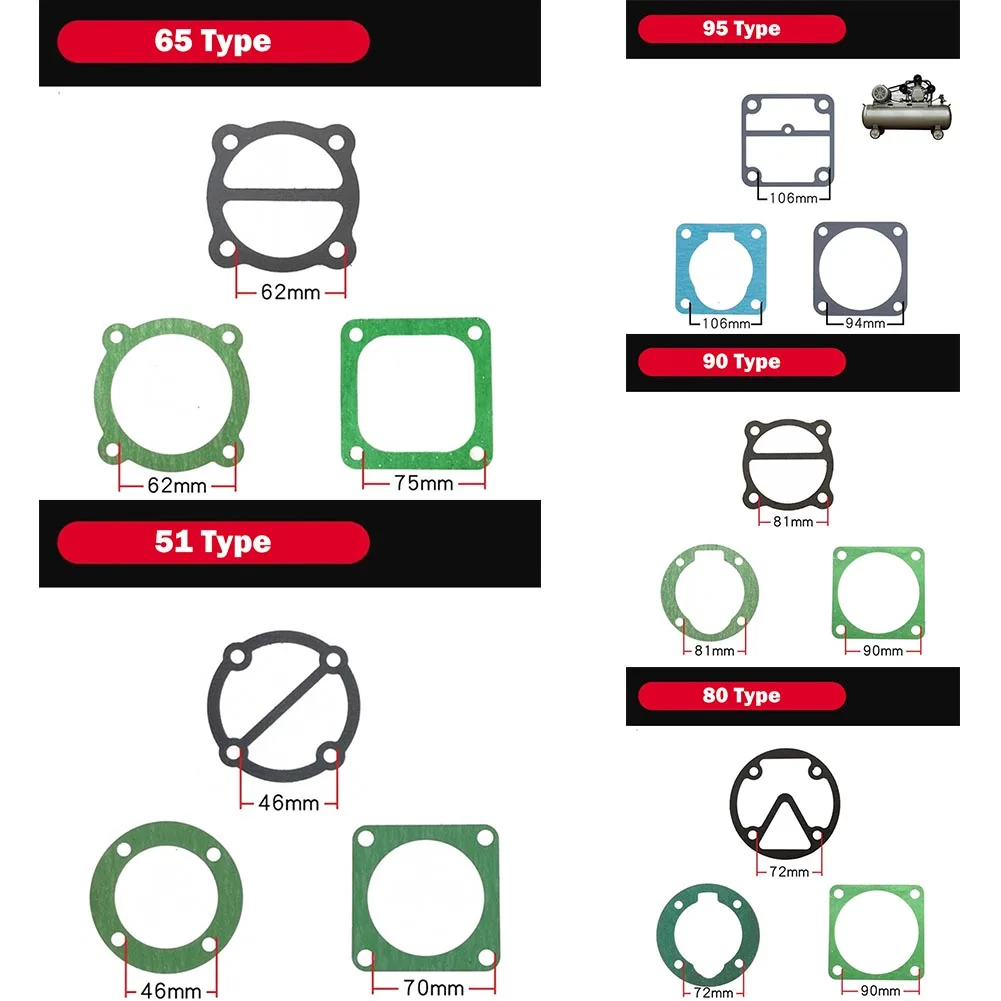 Juego de juntas de cabezal de compresor de aire, piezas tipo 51/65/80/90/95, anillo de pistón, Kit de reconstrucción de plástico, herramientas, juntas de placa de válvula