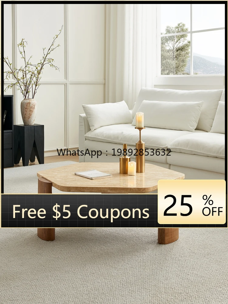 

YFY Wabi-Sabi Style Coffee Table Living Room Designer High-End Marble Vintage Minimalist Natural Travertine Coffee Table