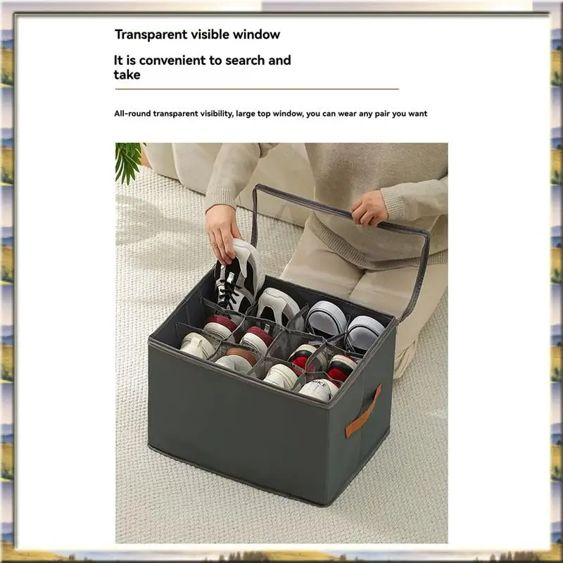 

AA46 HOT-Shoe Organizer With Transparent Cover And Sturdy Handles, 2 Pack For Closet Shoe Storage Gray