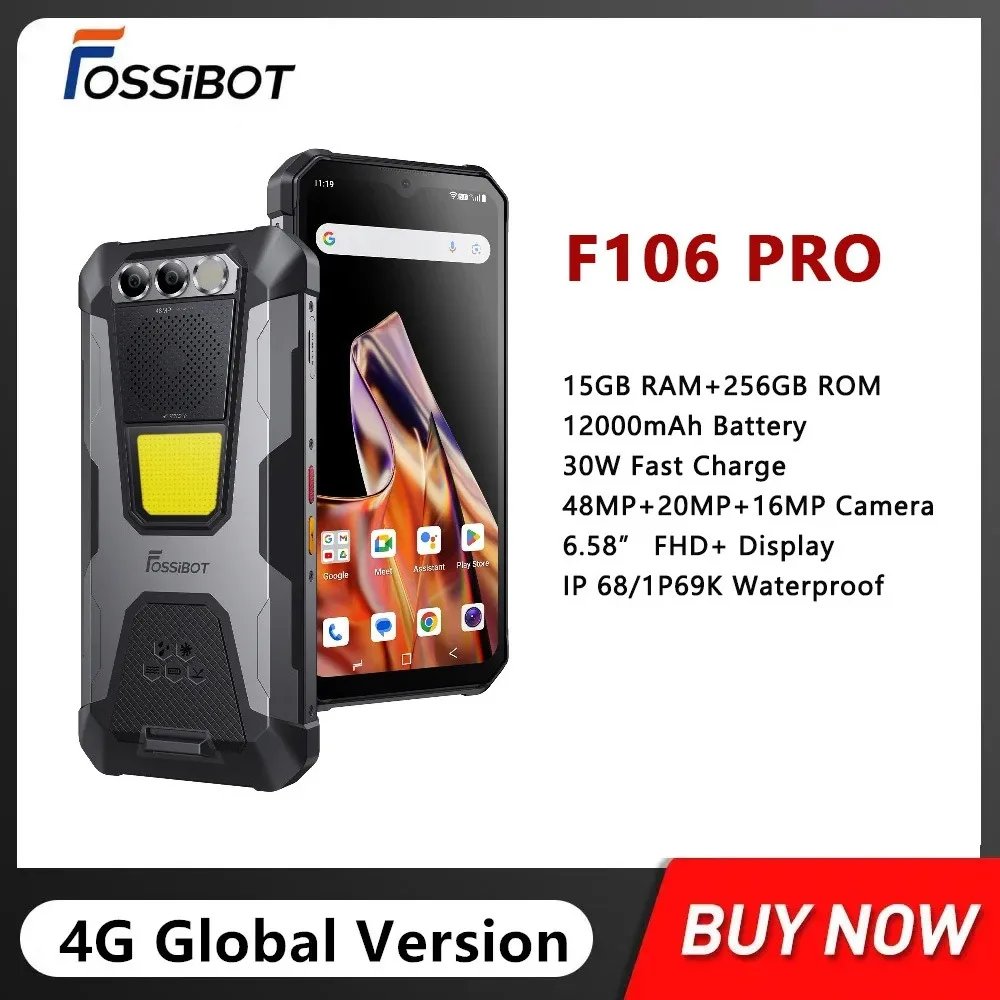 

FOSSiBOT F106 PRO Rugged 4G Smartphones Octa Core 15GB+256GB 6.58Inch FHD+ Android 14 Mobile phone 48MP 12000mAh 30W Fast Charge