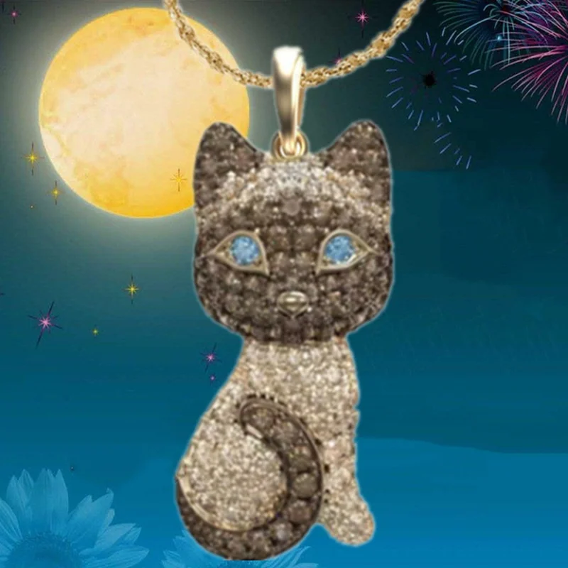 Fashion Gold-plated Zircon Cat Necklace Lovely Animal Jewelry Luxury Cat Pendant Necklaces for Women Birthday Anniversary Gift