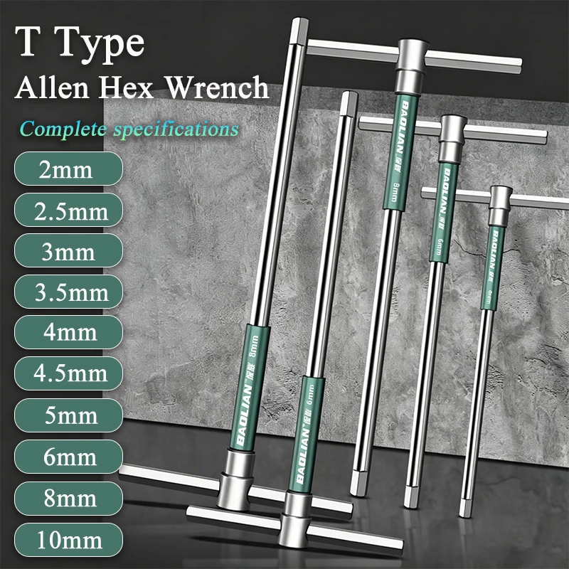 Llave de Tubo en T Extensible, Destornillador Torx, 2/2.5/3/3.5/4/4.5/5/6/8/10 mm, Llave Allen Hexagonal Tipo T, Llave Cromada, Herramienta Manual