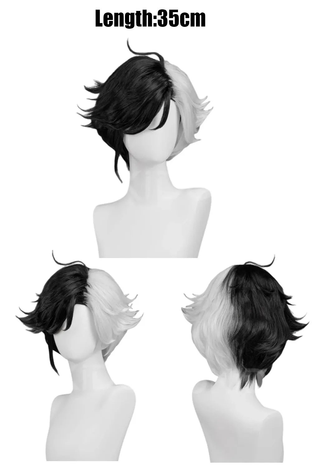 35 cm Luna Sneeuw Cosplay Fantasia Pruiken Vrouwen Wit Zwart Haar Spel Rivaal Disfraz Kostuum Accessoires Halloween Carnaval Party Prop
