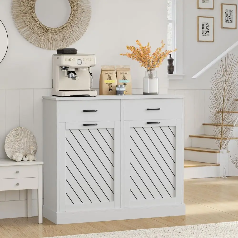 

Double -Out Trash Can Cabinet, 2x15 Gallons Hidden Garbage, Hidden Kitchen Trash Cabinet with Storage Der, Pet-Proo Wooden Garba