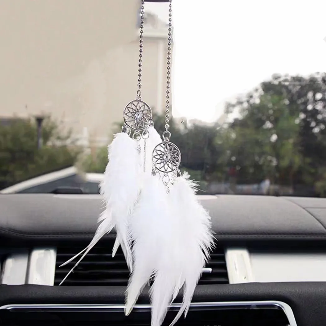 Mini Dream Catcher Car Interior Rearview Mirror Hangings Car Charms Pendant Double Wind Chimes Car Decor Accessories Multi Color