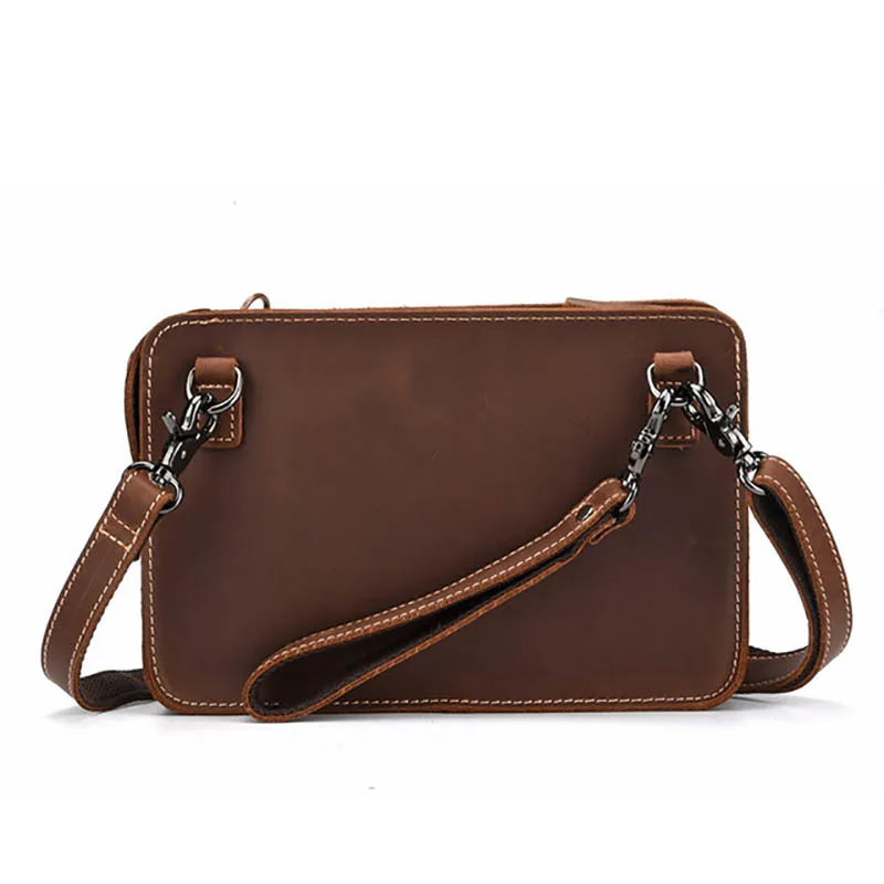 Crazy Horse Leather Men Small Hand Clutch Bag Cow Leather Shoulder Clutch Wallet With Chain Business Sling Document bag