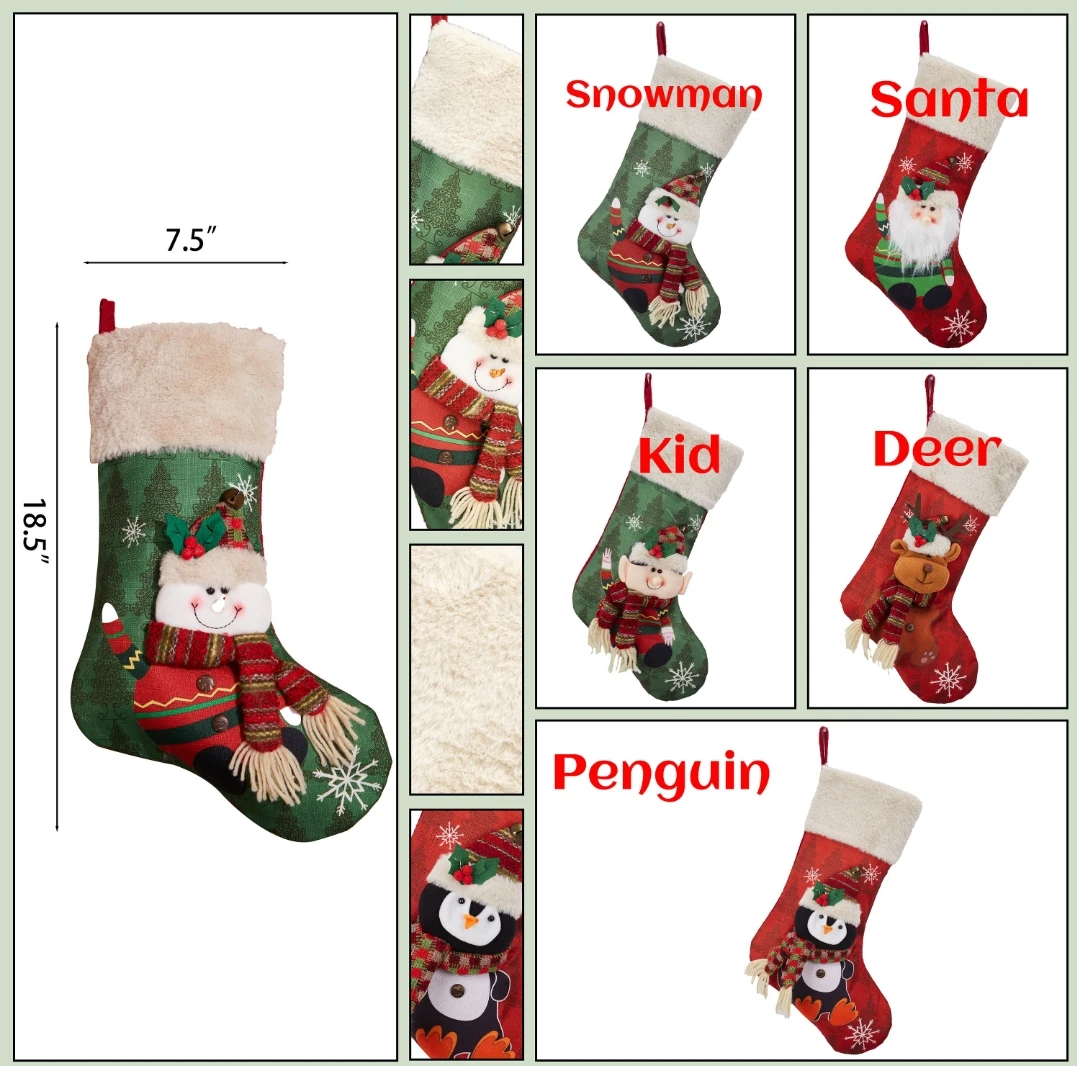 Family Christmas Stocking, Custom Christmas Socks with Name, Personalized Name Gift Bag Christmas Decor