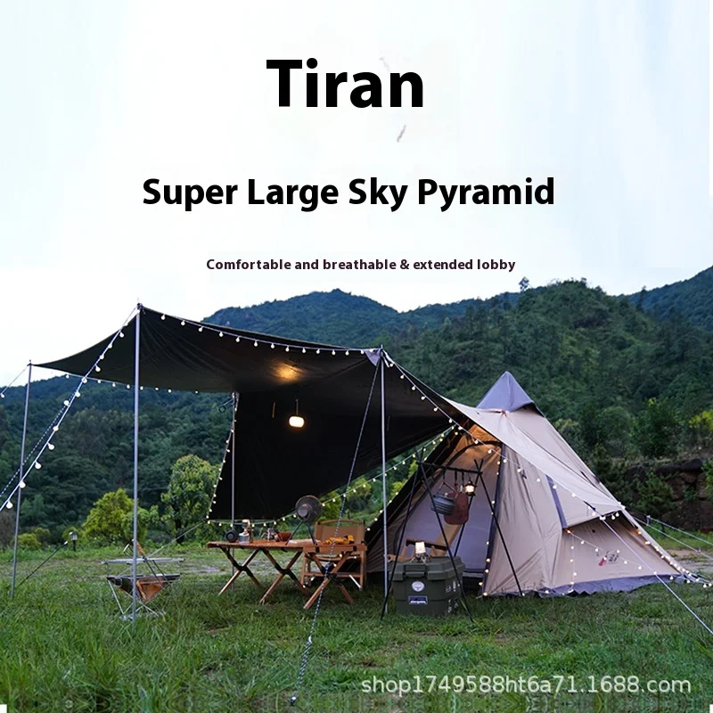 Portable Pyramid Camping Tent with Extendable Canopy Windproof Glamping Tent  Teepee Indian Tent, Ideal for Family Caming