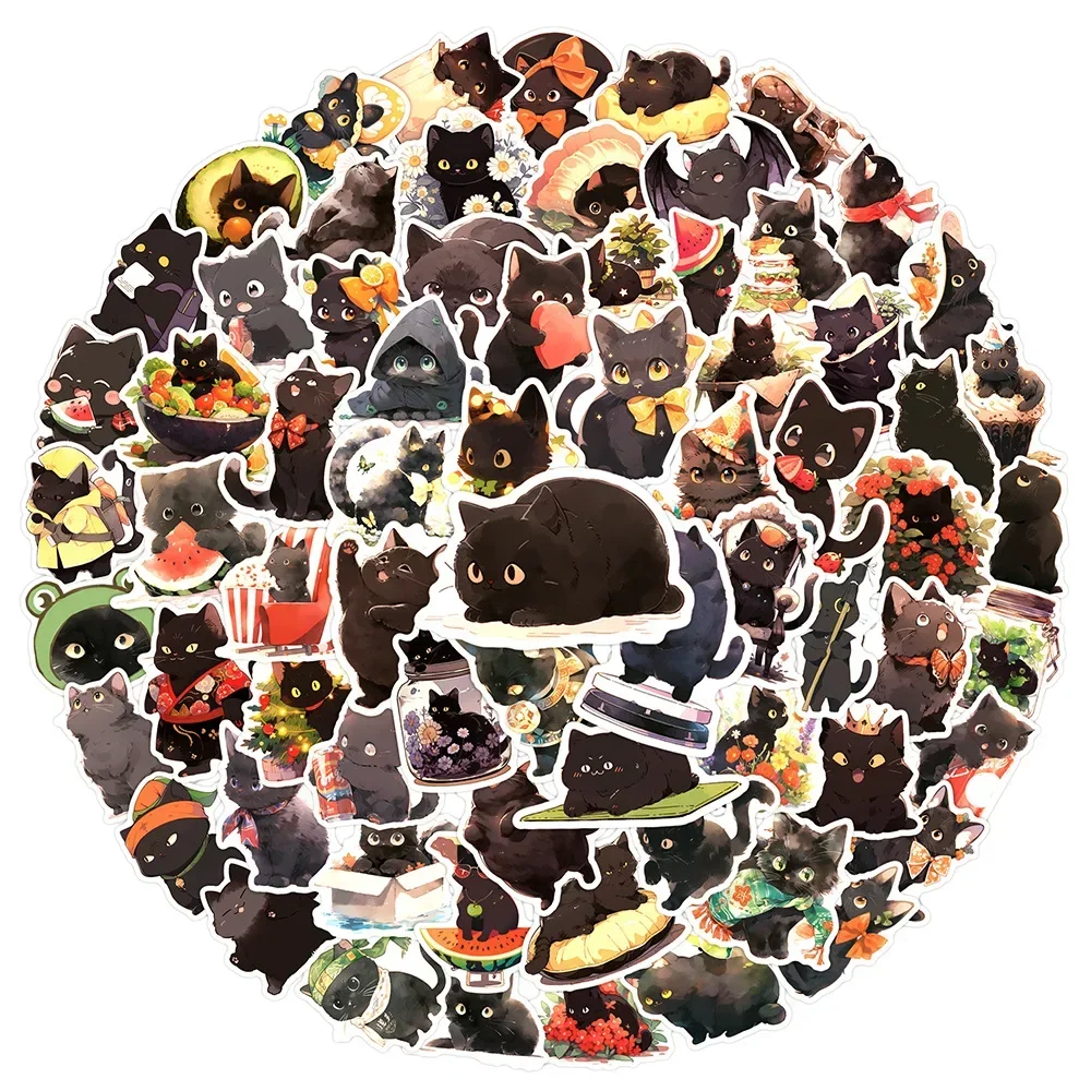 10/50/100pcs Cute Black Cat Briquette Stickers Toy DIY Notebook Luggage Phone Laptop Refrigerator Kawaii Graffiti Sticker