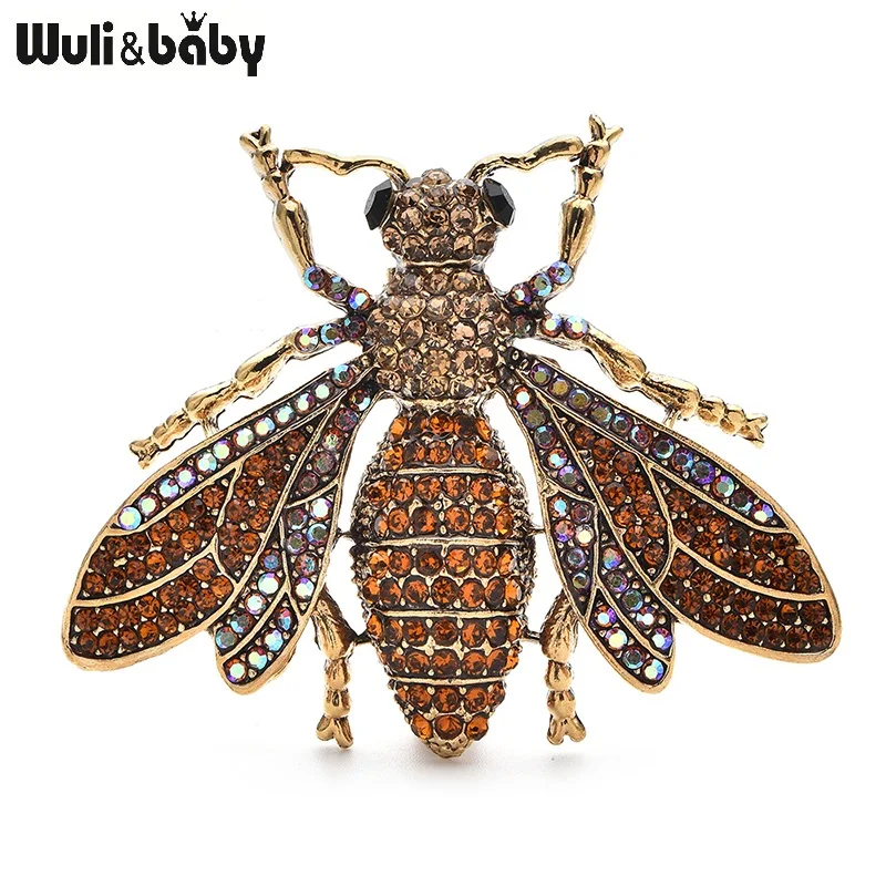 Wuli&baby Vintage Shining Bee Brooches For Women Full Rhinestone Insects Party Office Brooch Pins Gifts