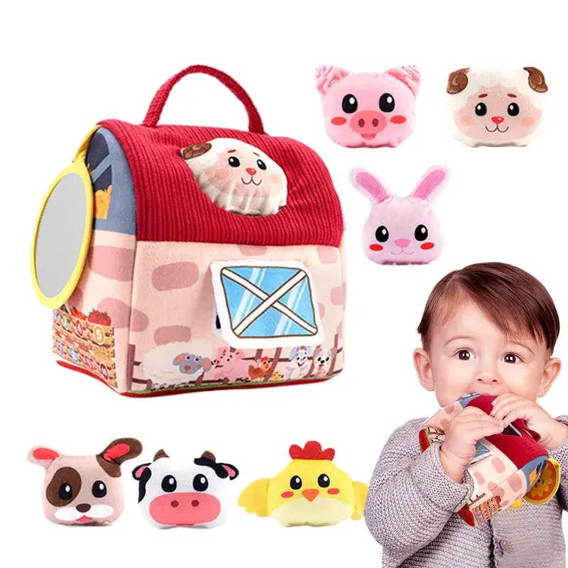 Farm Animal Toys Cute Stuffed Animal Pretend Play Set Farm Barn House Carrier Toy Set With Mirror For Easter Basket Stuffers